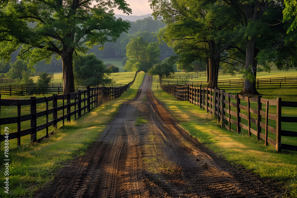 Rustic Autumn Farm Scene with Winding Dirt Road Rustic Autumn Farm Scene with Winding Dirt Road