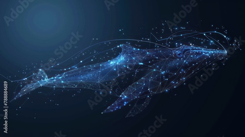 Blue whale composed of polygon. Marine animal digital concept. AI generated