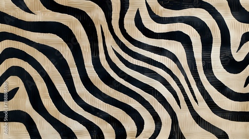 Modern Art Style Rug with Dynamic Flowing Pattern in Black and Beige