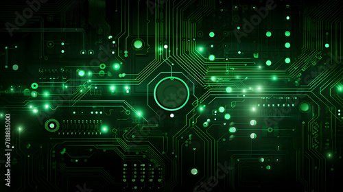 Digital technology green abstract geometric circuit graphic poster web page PPT background