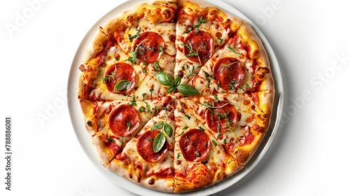 Delicious Pepperoni Pizza with Fresh Toppings on a White Plate