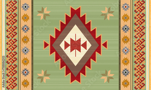 Navajo tribal vector pattern. Native American ornament. Ethnic South Western decor style. Boho geometric ornament.Ikat floral paisley embroidery blanket, rug. Woven carpet