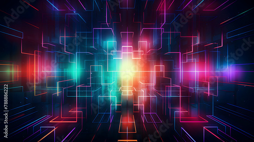 Digital technology neon lights grids lines abstract pattern poster web page PPT background