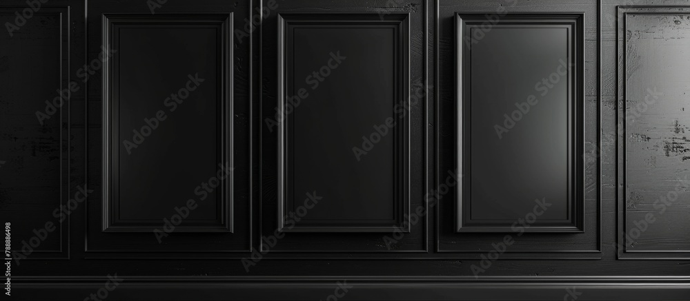 White chair against a black wall with paneling, creating a modern and stylish interior design White chair against a black wall with paneling, creating a modern and stylish interior design