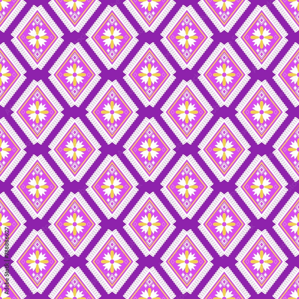 Flower in purple square seamless pattern