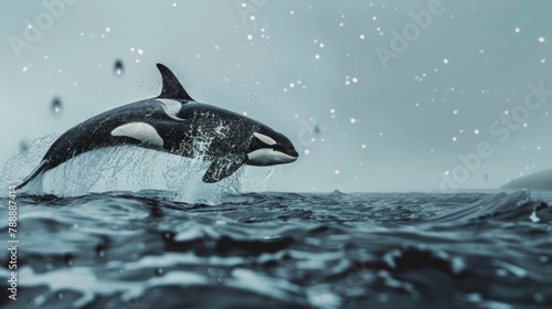 Dramatic Orca Leaping with Splash Left View © AnimalAI
