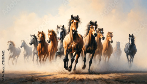 a group of horses charging forward © CHOI POO
