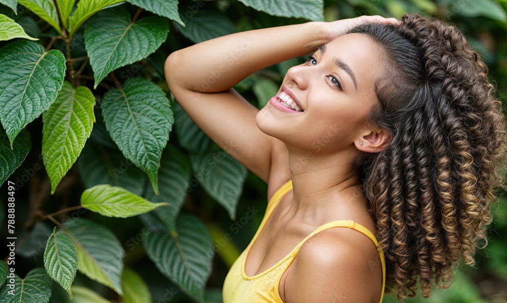 Multi-Racial Woman Embracing Nature's Beauty in Forest Multi-Racial Woman Embracing Nature's Beauty in Forest