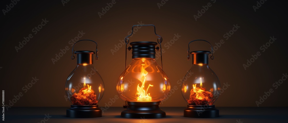 3D minimalist visualization of an oil lamp with fluctuating flame size, market stability, 3D minimalist visualization of an oil lamp with fluctuating flame size, market stability,