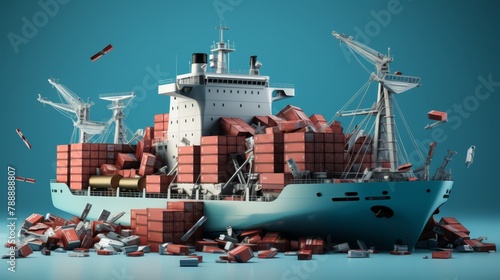 3D minimalist style image of a sinking ship with cargo labeled 'investments',