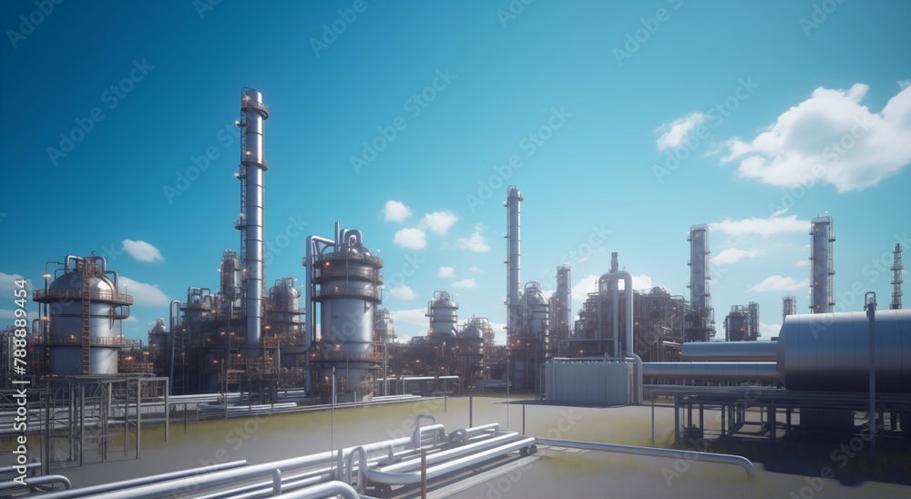 Hyper-Realistic Oil and Gas Plant Against Blue Sky Hyper-Realistic Oil and Gas Plant Against Blue Sky