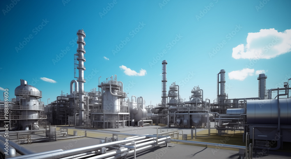 Hyper-Realistic Oil and Gas Plant Against Blue Sky
