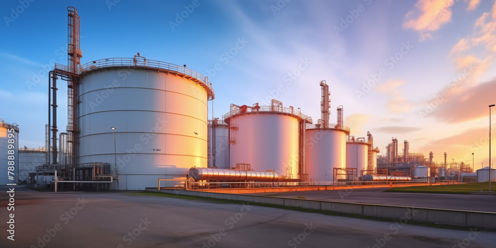 Industrial Twilight: Petrochemical Plant with Neon Lights Industrial Twilight: Petrochemical Plant with Neon Lights