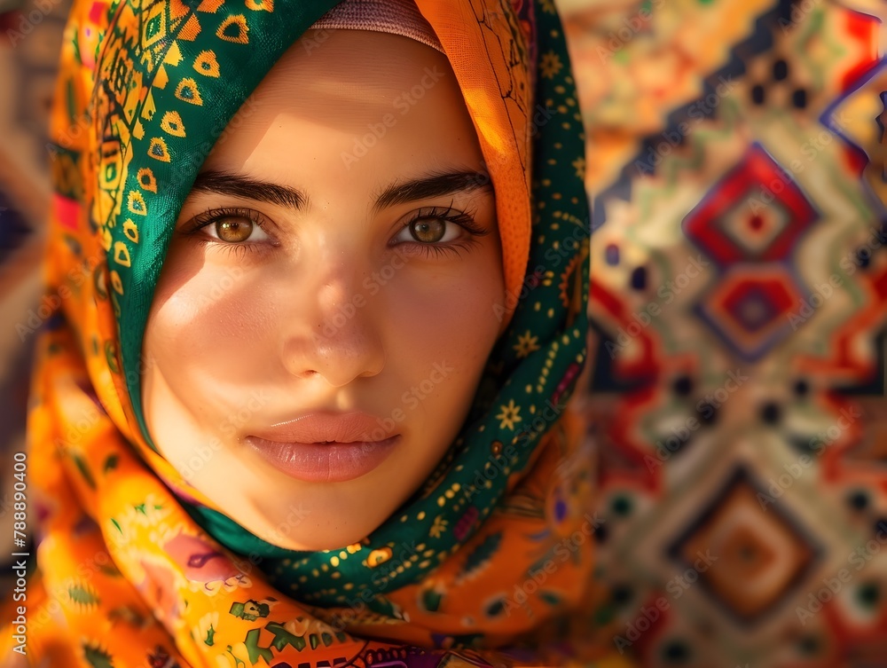Radiant Portrait of a Thoughtful Muslim Woman in Vibrant Hijab Radiant Portrait of a Thoughtful Muslim Woman in Vibrant Hijab