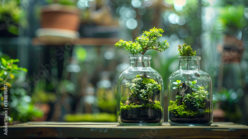 Small decorative plants in jar