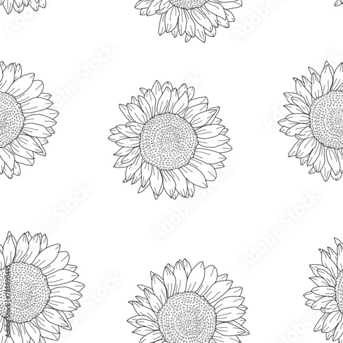 Sunflower pattern background. Handrawn of sunflower pattern. Doodle sunflower pattern background. Retro 90s Sunflower Seamless Pattern background.