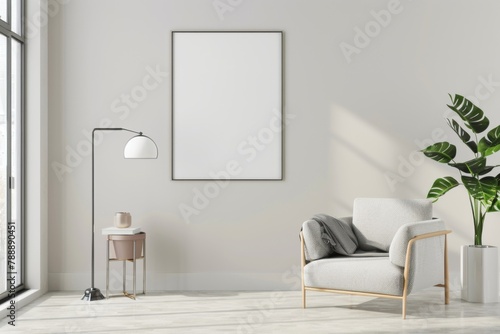 Scandinavian style living room with poster mockup created with generative ai