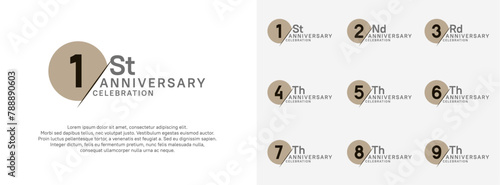 anniversary logo style vector sets. brown circle and black number for celebration