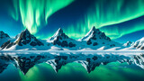 Aurora on Arctic glaciers, glaciers on the sea surface, scientific phenomena