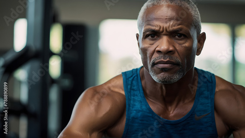 Portrait of an elderly black man in a gym