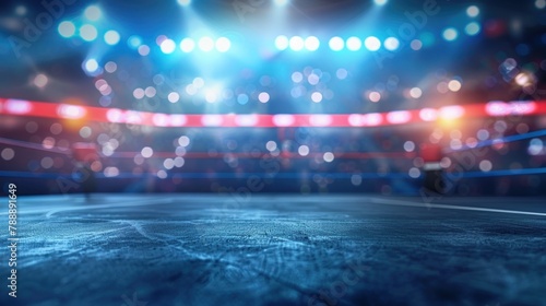 Boxing arena with blurred spectator and stadium light AI generated photo