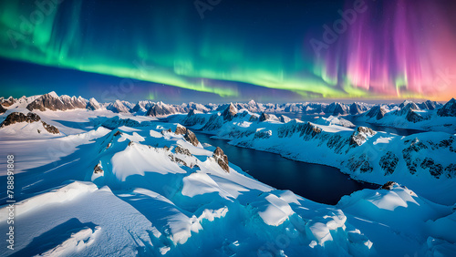 Aurora on Arctic glaciers, glaciers on the sea surface, scientific phenomena