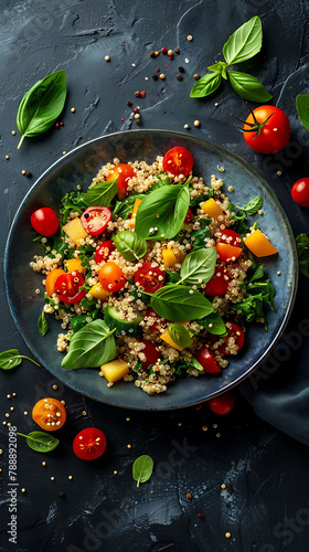 Beautiful presentation of Quinoa salad, hyperrealistic food photography