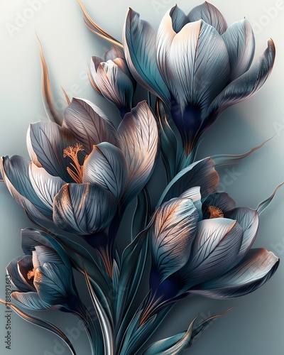 Soft purple and white crocus flowers, emerging as harbingers of spring in serene detailed clipart photo