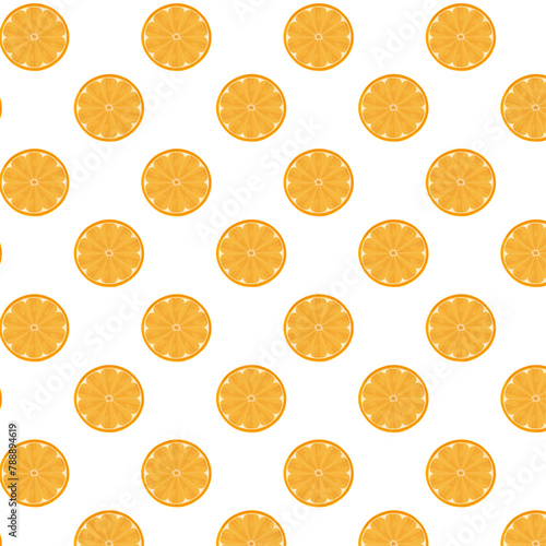 Seamless pattern for paper gift bag. Round orange slices on a white background. Print for fabric and textiles. Vector cartoon watercolor illustration. Ornament for packaging and wrapping paper.