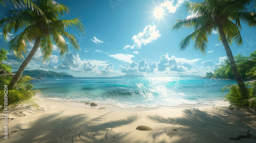 Palm trees swaying on a tropical summer beach