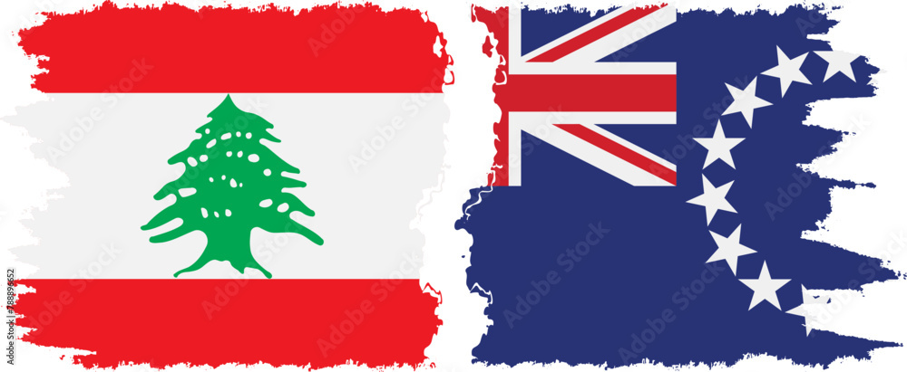 Cook Islands and Lebanon grunge flags connection vector Cook Islands and Lebanon grunge flags connection vector