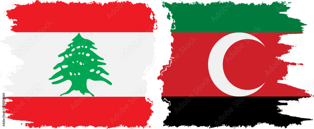 Naklejka premium Darfur and Lebanon grunge flags connection vector