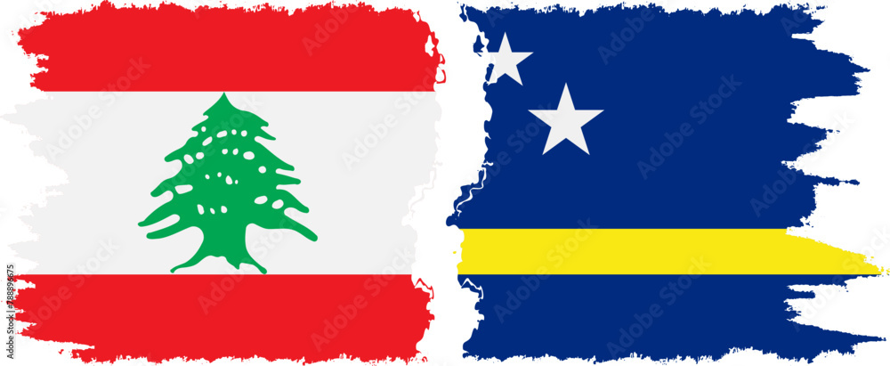 Curacao and Lebanon grunge flags connection vector Curacao and Lebanon grunge flags connection vector