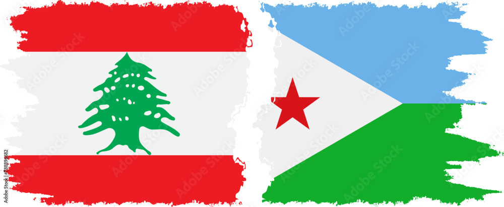 Djibouti and Lebanon grunge flags connection vector Djibouti and Lebanon grunge flags connection vector