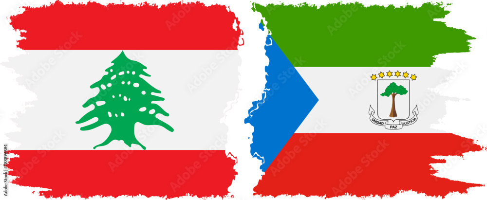 Obraz premium Equatorial Guinea and Lebanon grunge flags connection vector