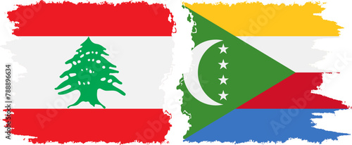 Comoros and Lebanon grunge flags connection vector