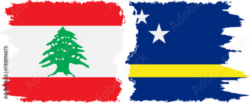 Curacao and Lebanon grunge flags connection vector