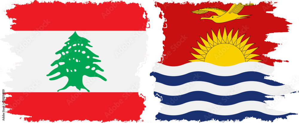 Kiribati and Lebanon grunge flags connection vector