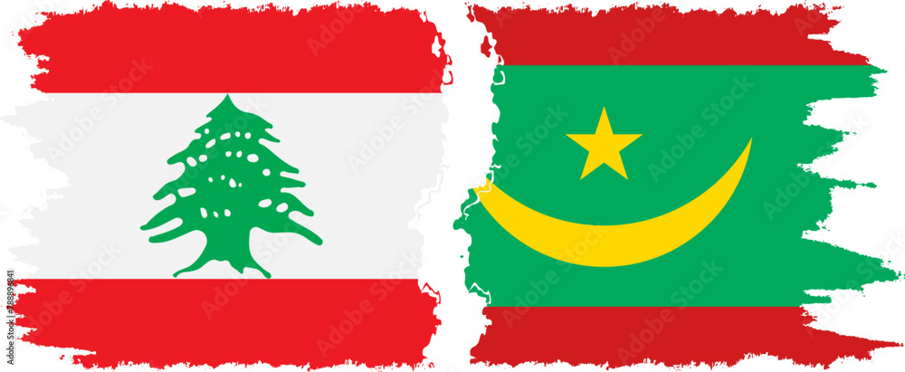 Mauritania and Lebanon grunge flags connection vector Mauritania and Lebanon grunge flags connection vector