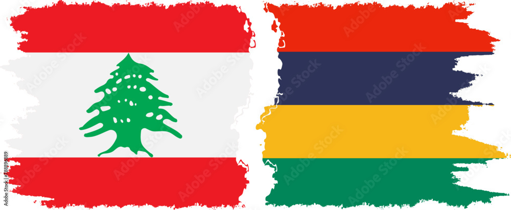 Naklejka premium Mauritius and Lebanon grunge flags connection vector