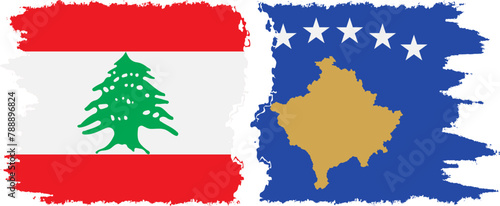 Kosovo and Lebanon grunge flags connection vector