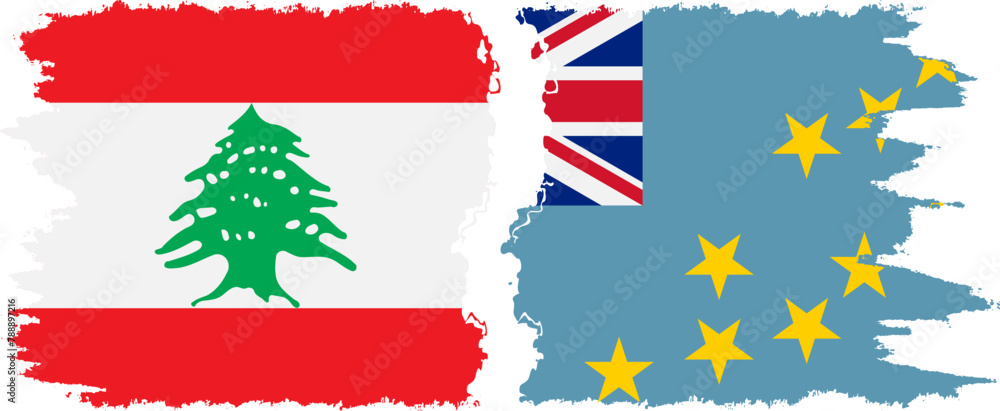 Tuvalu and Lebanon grunge flags connection vector Tuvalu and Lebanon grunge flags connection vector