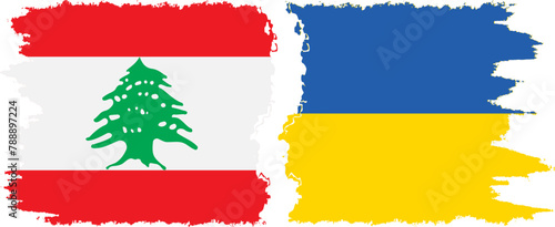 Ukraine and Lebanon grunge flags connection vector