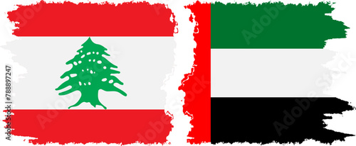 United Arab Emirates and Lebanon grunge flags connection vector