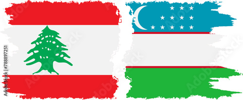 Uzbekistan and Lebanon grunge flags connection vector