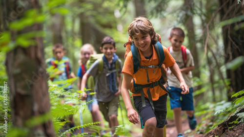 Children embarking on a wilderness hike during summer camp © Veniamin Kraskov