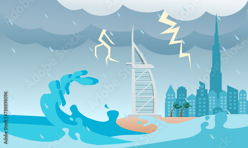 The highest level of rainfall and storm in Dubai illustration