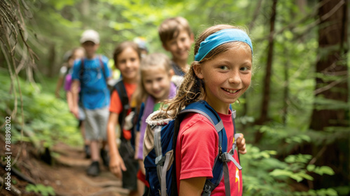 Children embarking on a wilderness hike during summer camp © Veniamin Kraskov