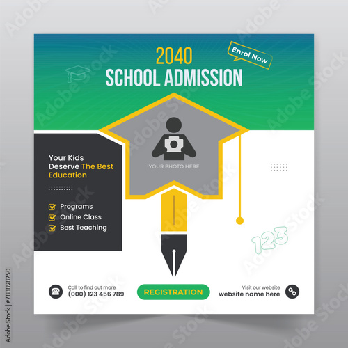School admission social media post  and back to school promotion web banner template
