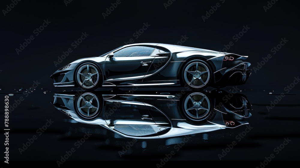 Car model on black background with reflection AI generated